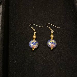 Vintage Blue Butterfly Cloisonné Earrings